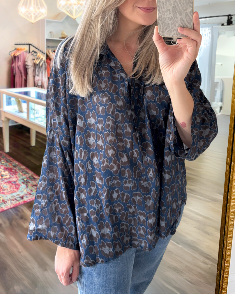 Casual Leopard Half-open Collar Top
