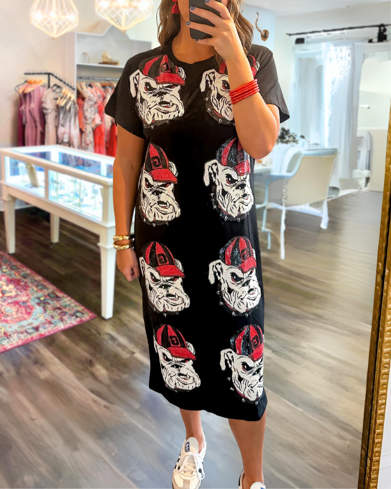 Bulldog Sequined Crewneck Dress