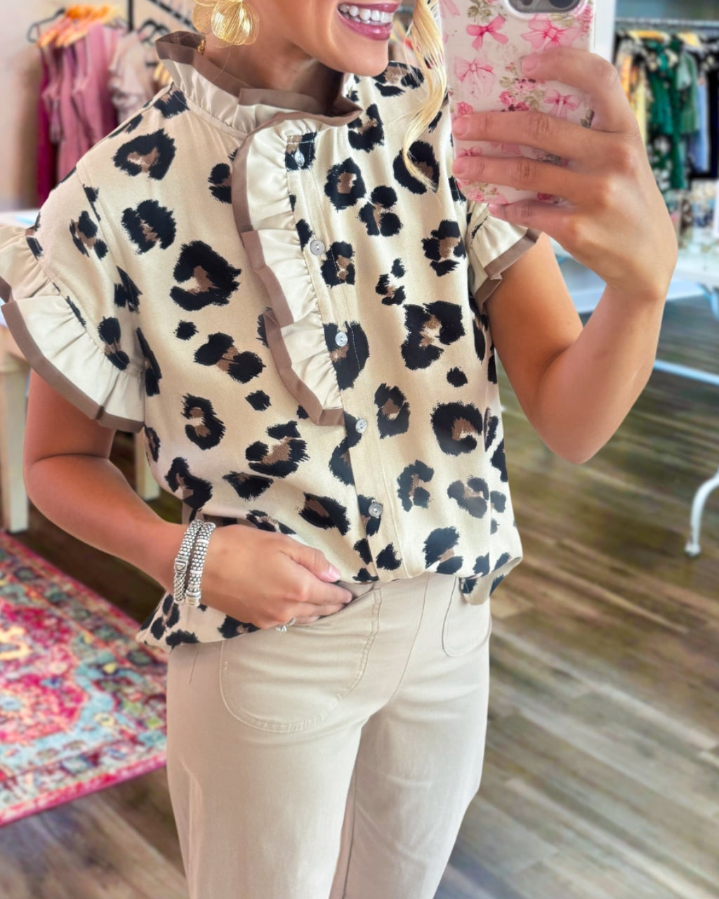 Leopard Ruffle Satin Top