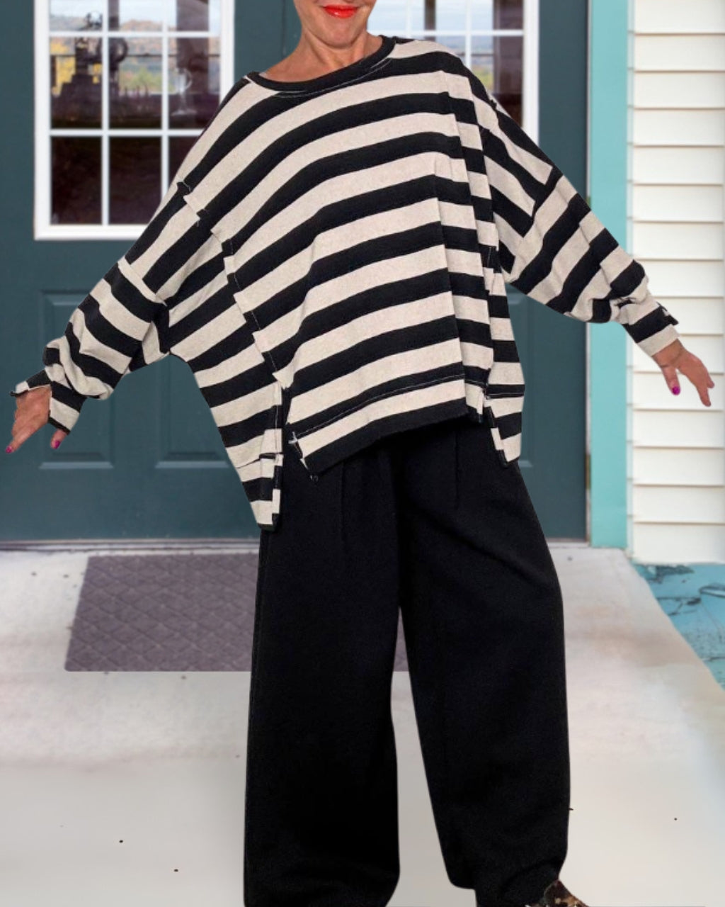 Slouchy Staggered Striped Top
