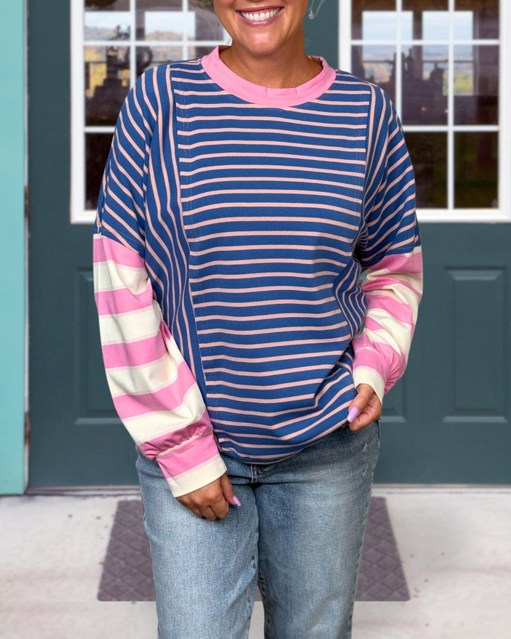 Mix Match Stripe Contrast Sweatshirt