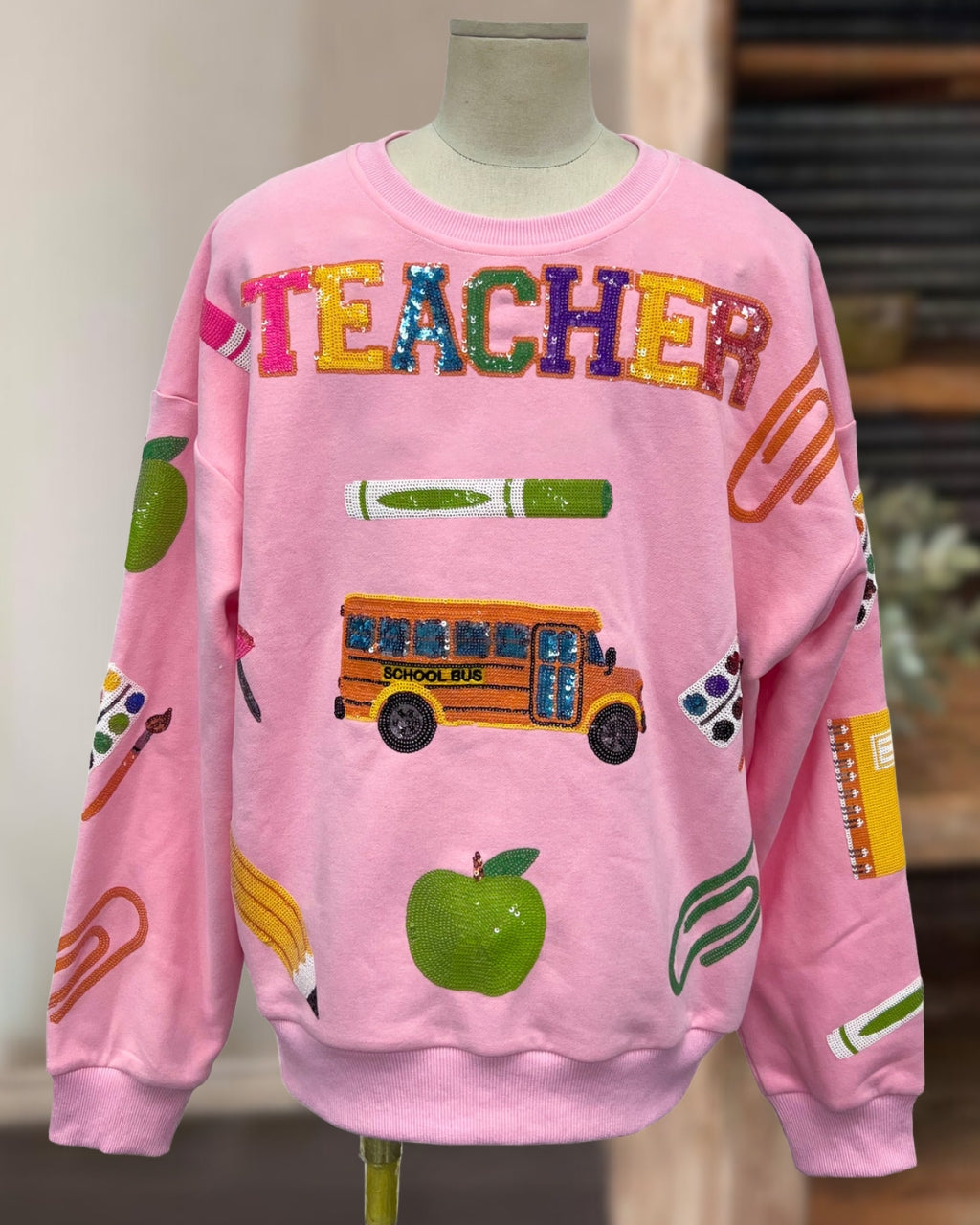 Colorful Teacher Sequin Pullover
