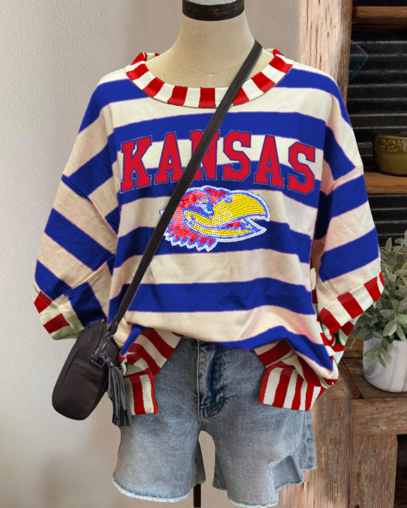 KANSAS Mascot Sequined Striped T-shirt