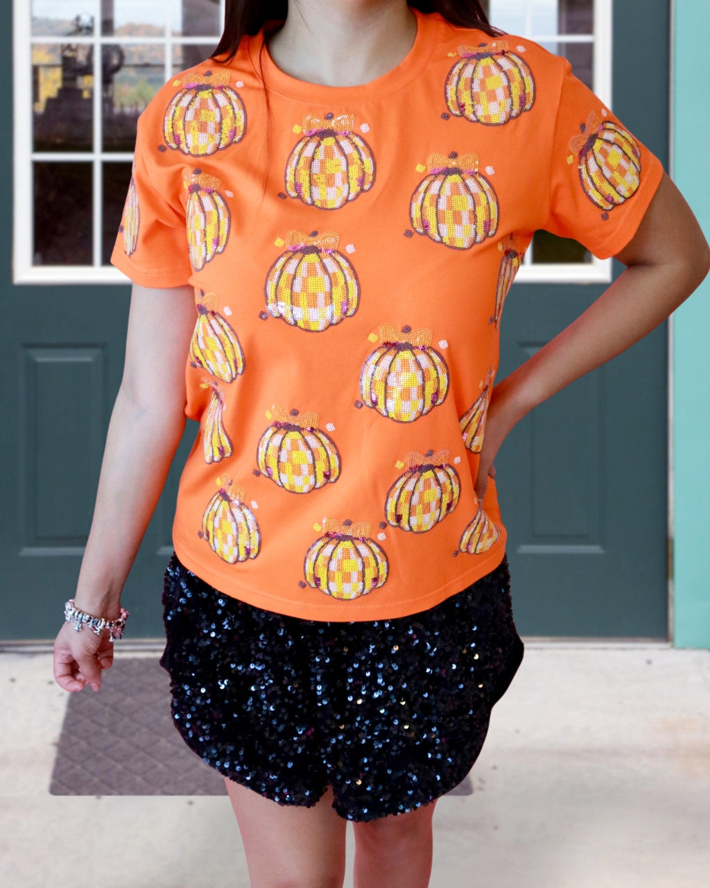 Shiny Pumpkin Sequin Party Tee