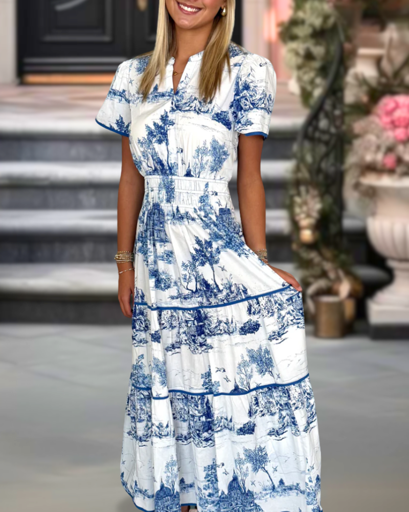 Blue Toile Smocked Dress