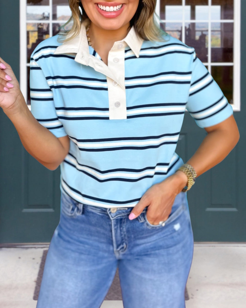 Trendy Stripe Polo Top