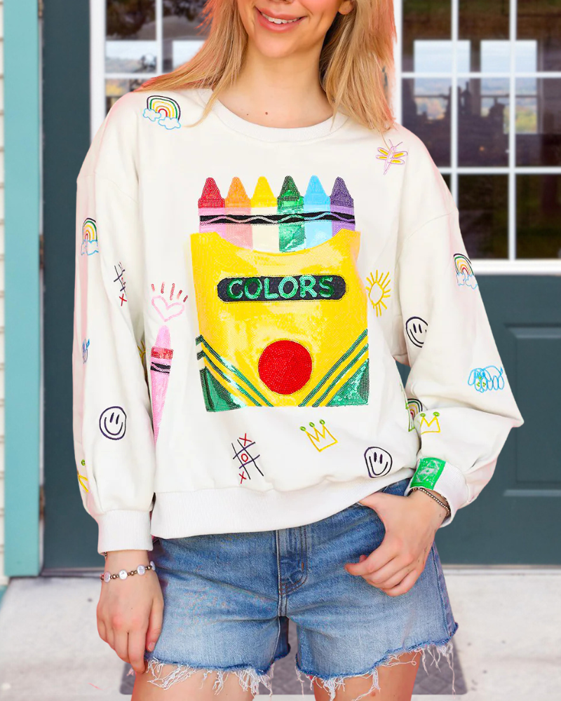 Sequin Embroidered Crayon Top
