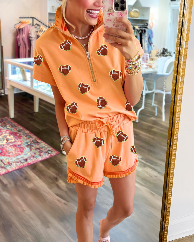 Heart Rugby Embroidered Shorts Set