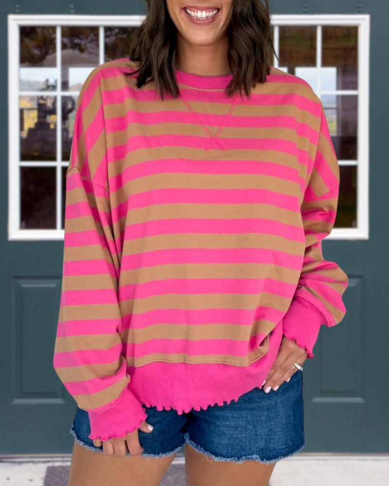 Casual Striped Roundneck Sweatshirt