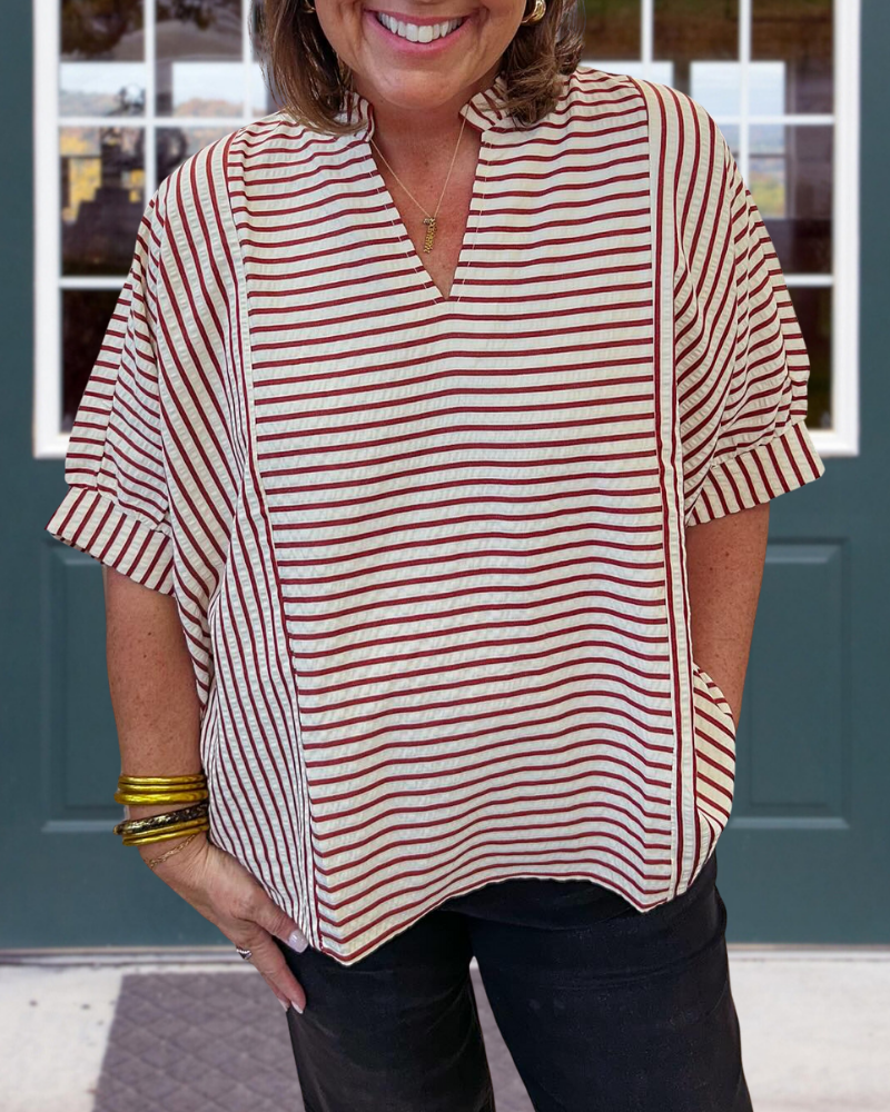 Simple Striped V-neck Top