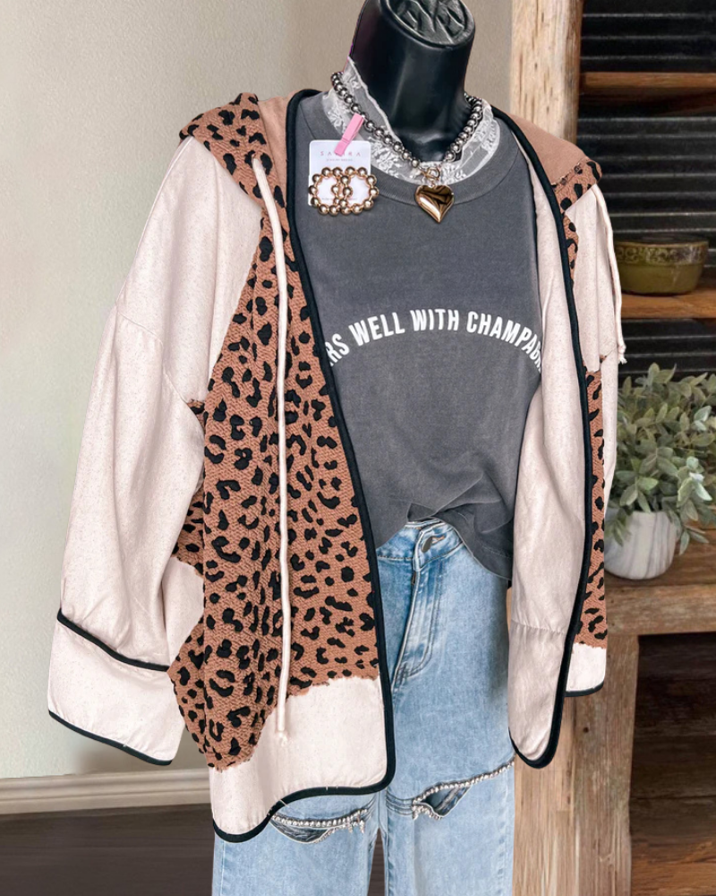 Leopard Print Star Hooded Jacket