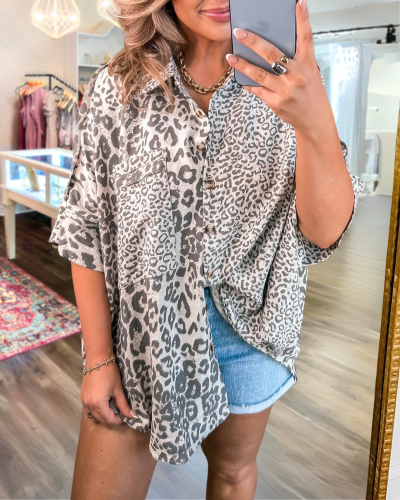 Oversized Leopard Satin Shirt
