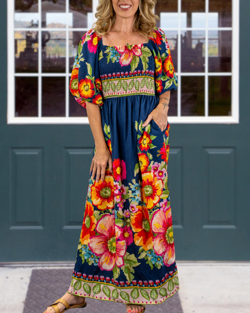 Glamour Floral Pleated Maxi Dress