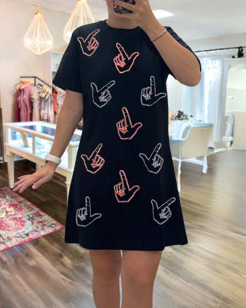 Statement Gesture Print Mini Dress