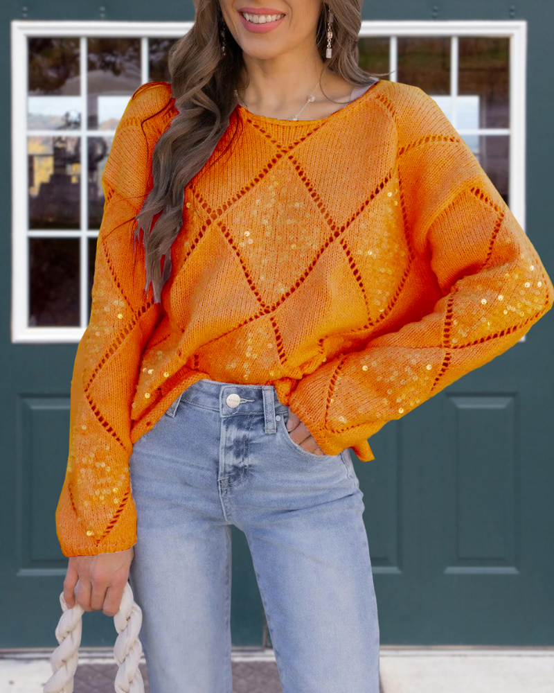 Sparkling Sequined Open-Knit Sweater