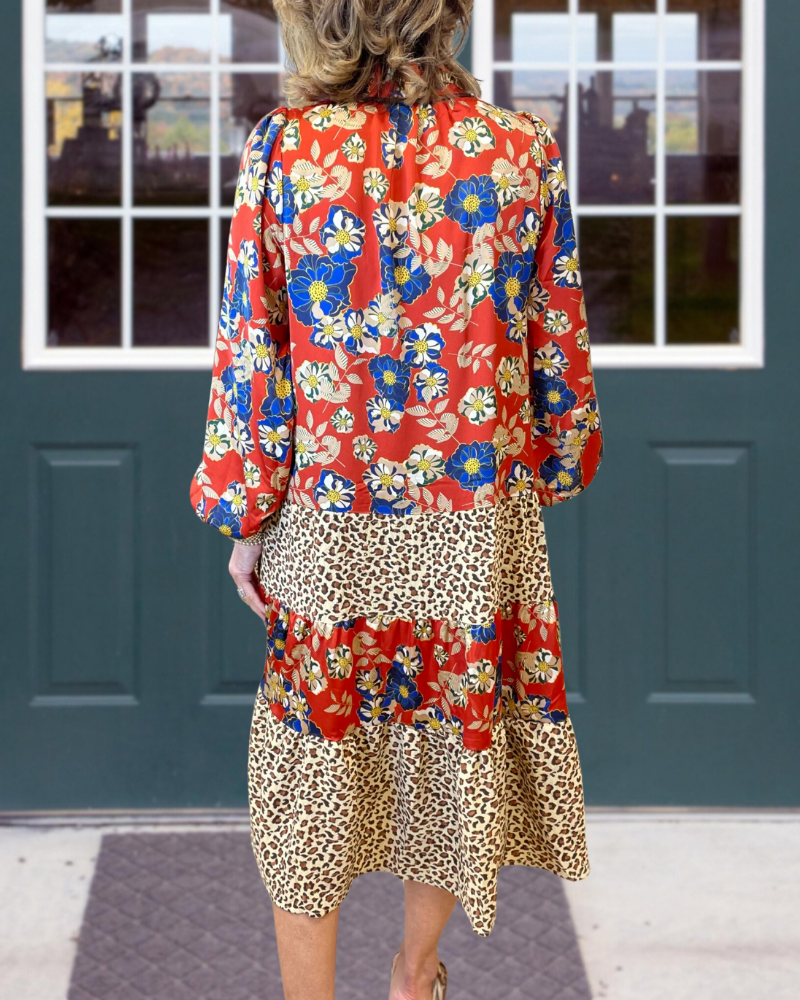 Charm Floral Patchwork Leopard Dress