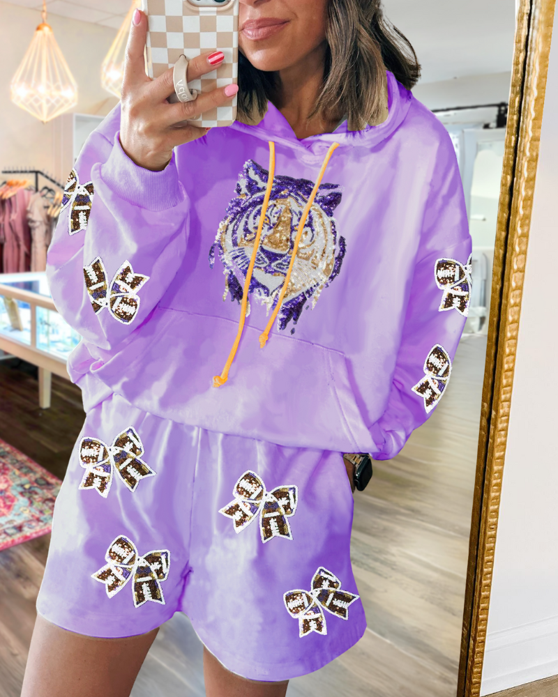 Tiger Bow Sequin Shorts Set