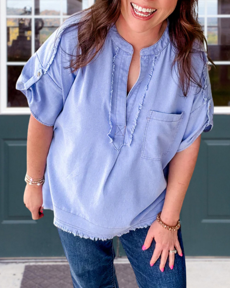 Stylish Washed Raw Edge Top