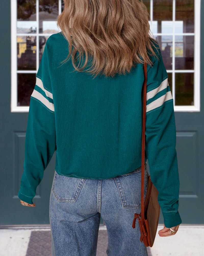 Striped Trim Crewneck Sweatshirt