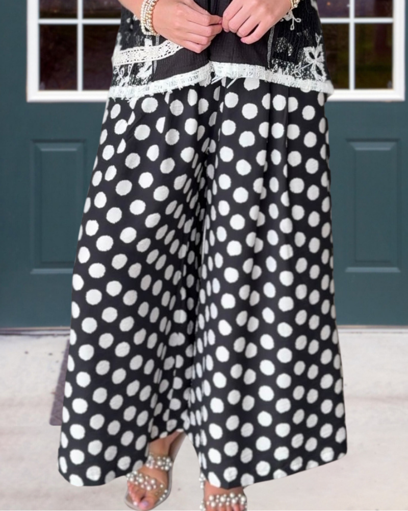 Polka Dot Satin Wide Leg Pants