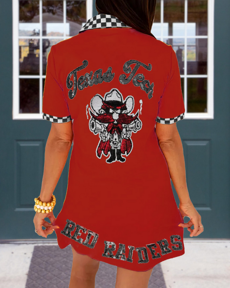 Red Raider Sequined Check Trim Dress