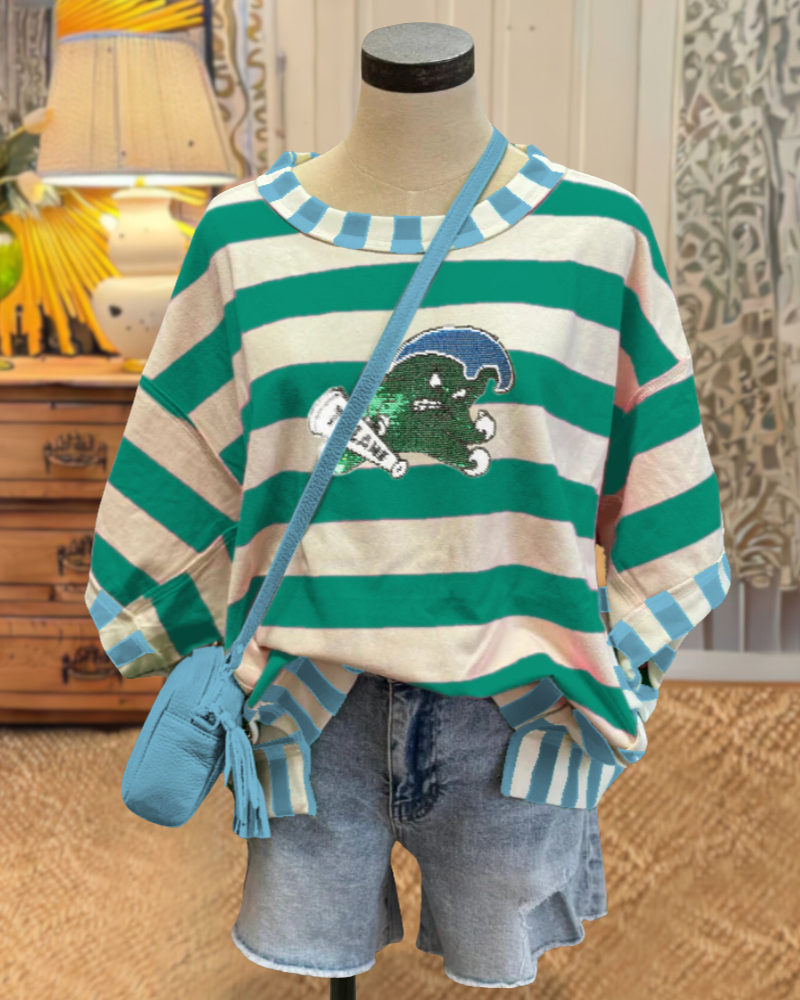 Tulane Green Wave Sequin Top