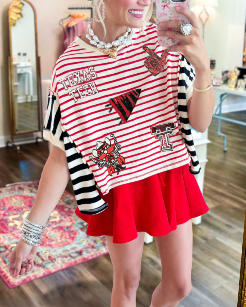 Texas Tech Sequin Stripe Patch Top