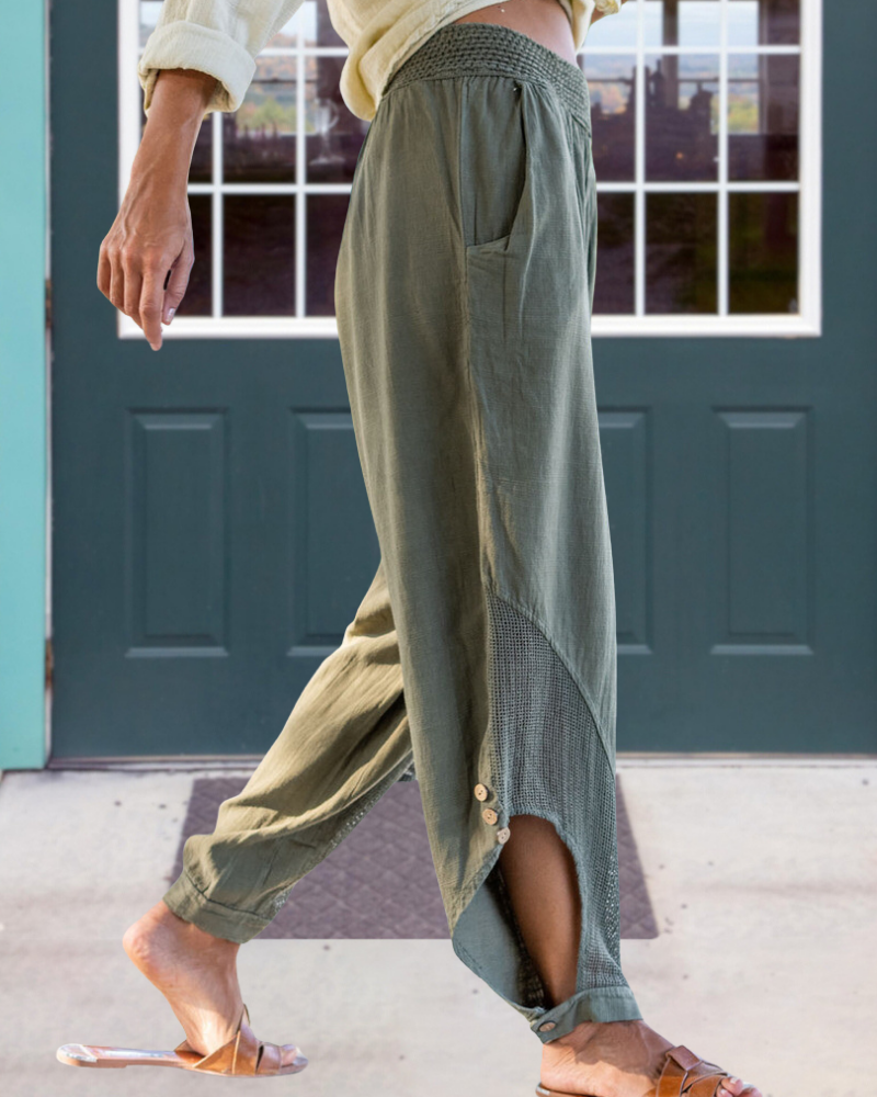 Chic Waffle Patchwork Cotton Pants