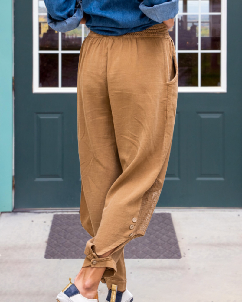 Chic Waffle Patchwork Cotton Pants