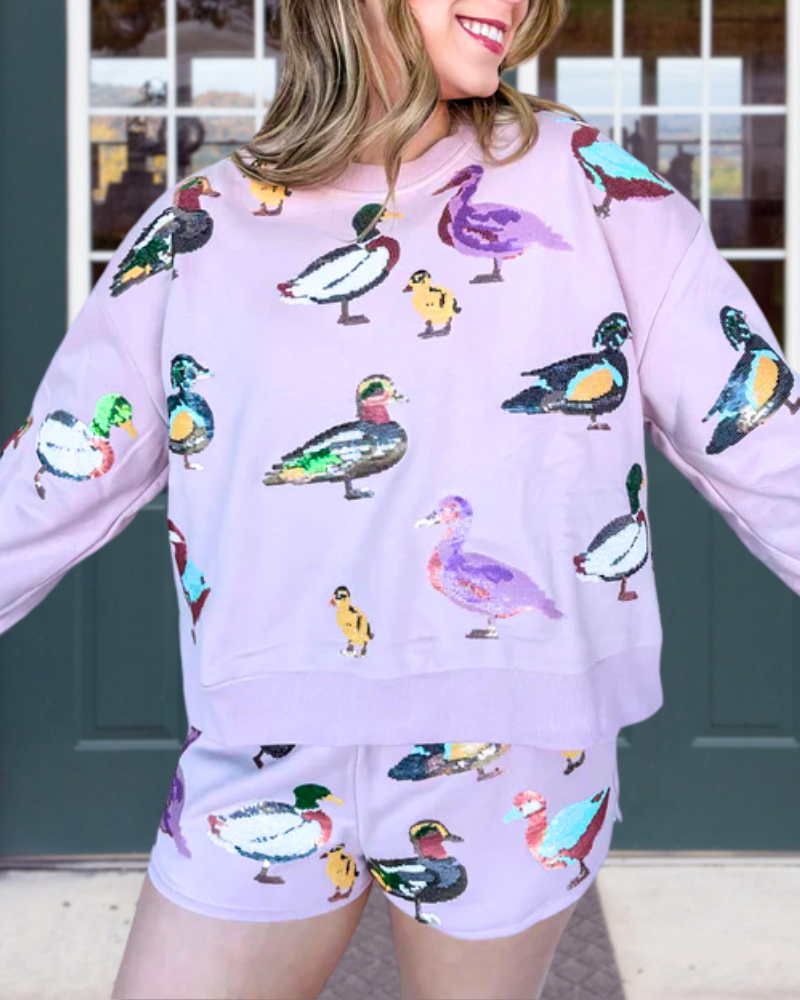 Scattered Duck Sequined Shorts Set