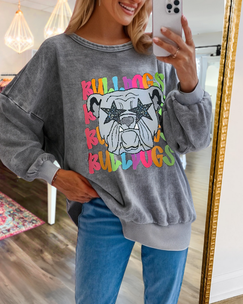 Bulldog Star Washed Sweatshirt