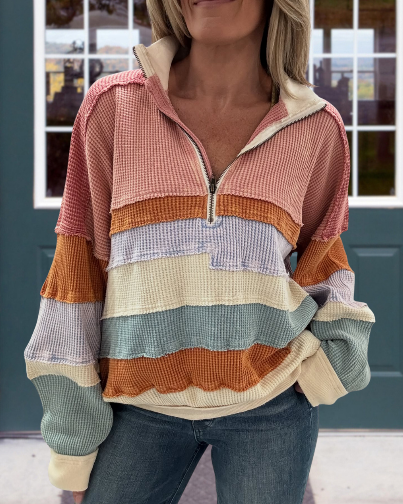 Waffle Wash Distressed Layered Pullover