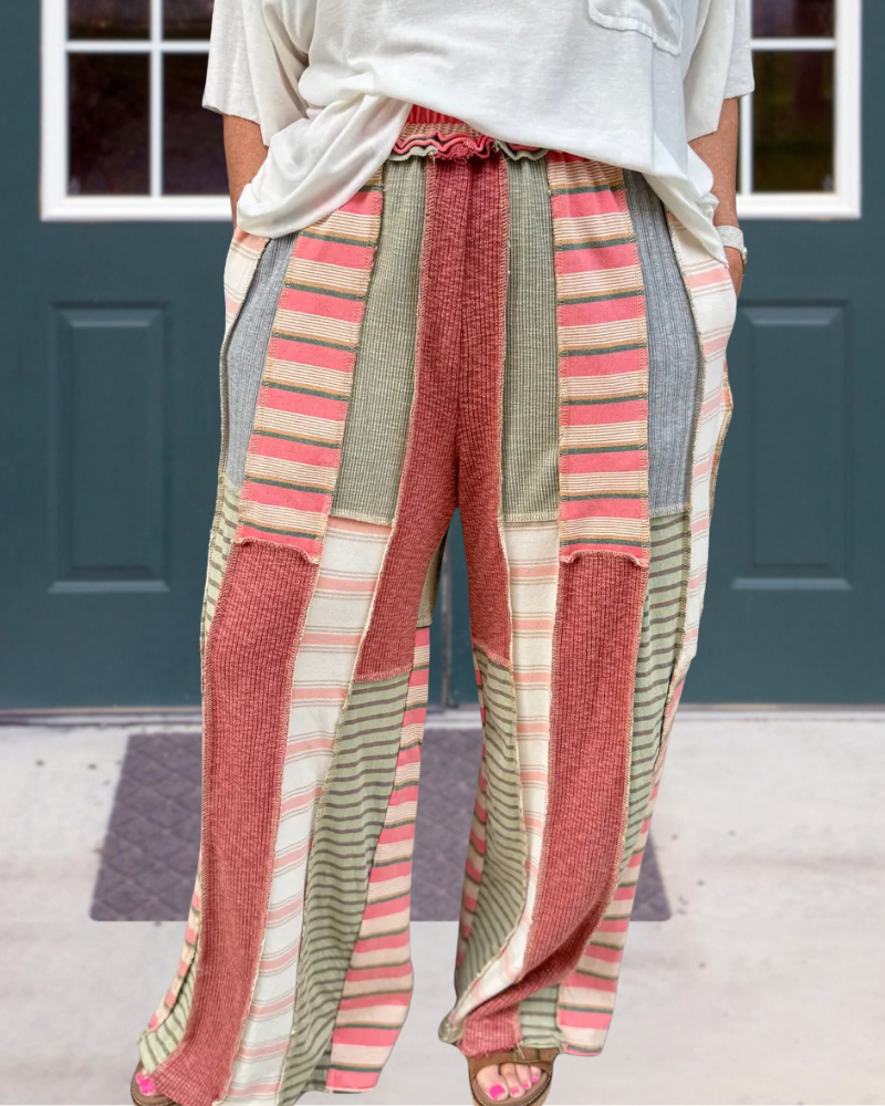 Patchwork Ribbed Striped Pants