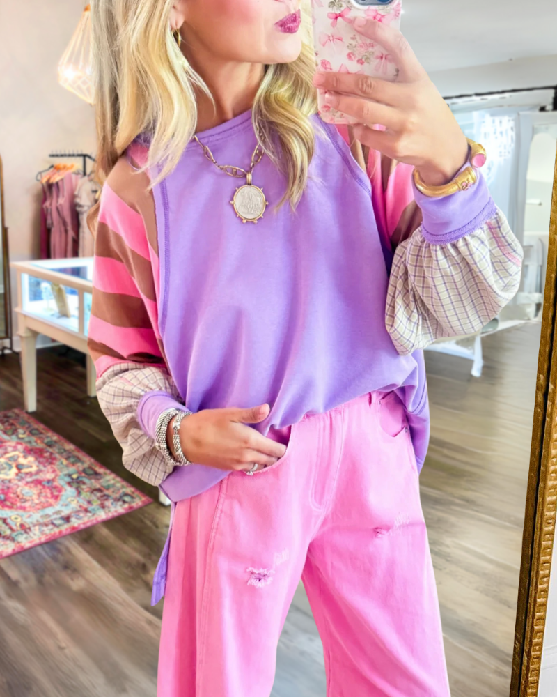 Patchwork Striped Check Sweatshirt
