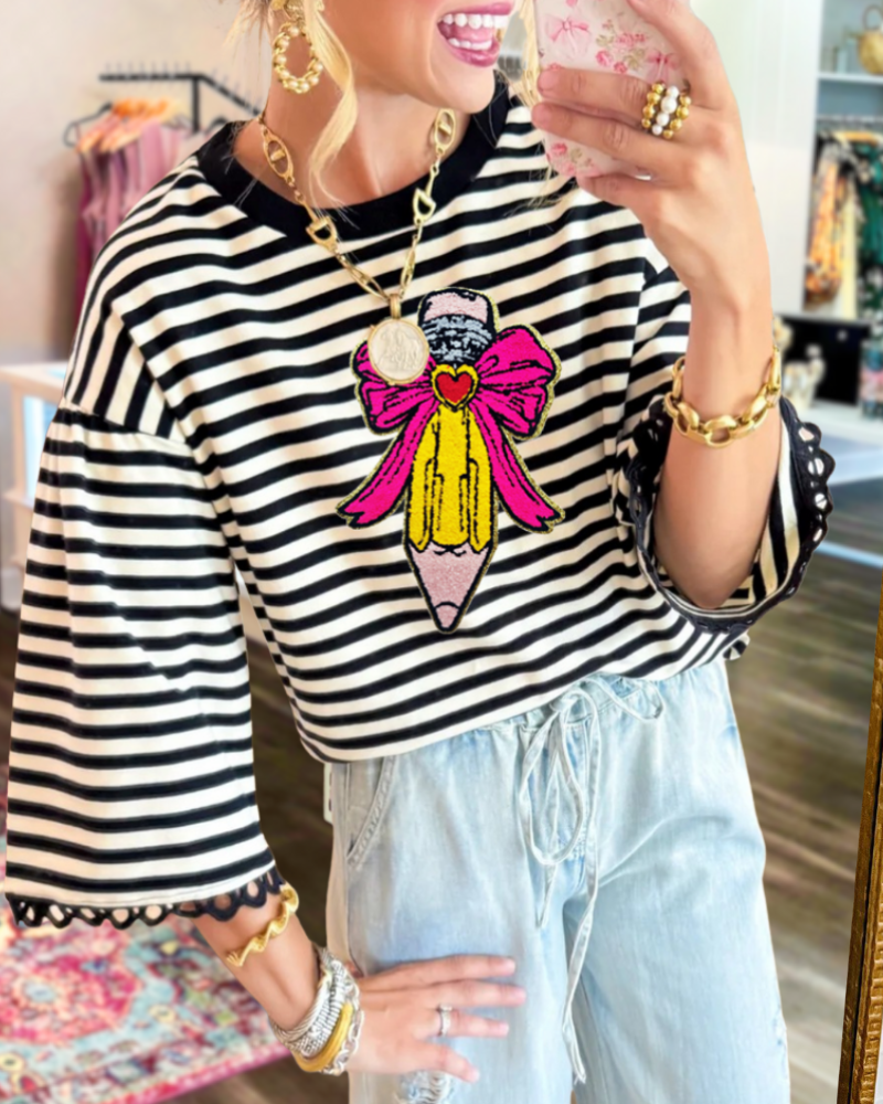 Embroidered Pencil Striped Top