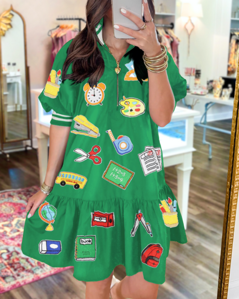 School Supplies Sequin Half-Zip Dress