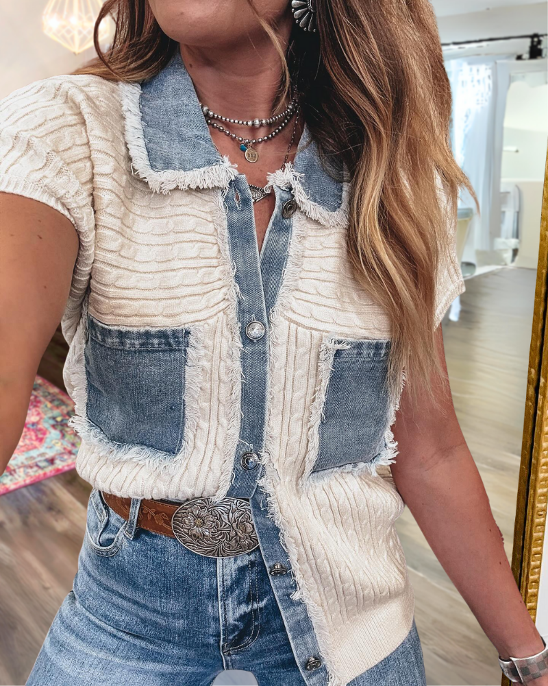 Patchwork Washed Denim Textured Shirt