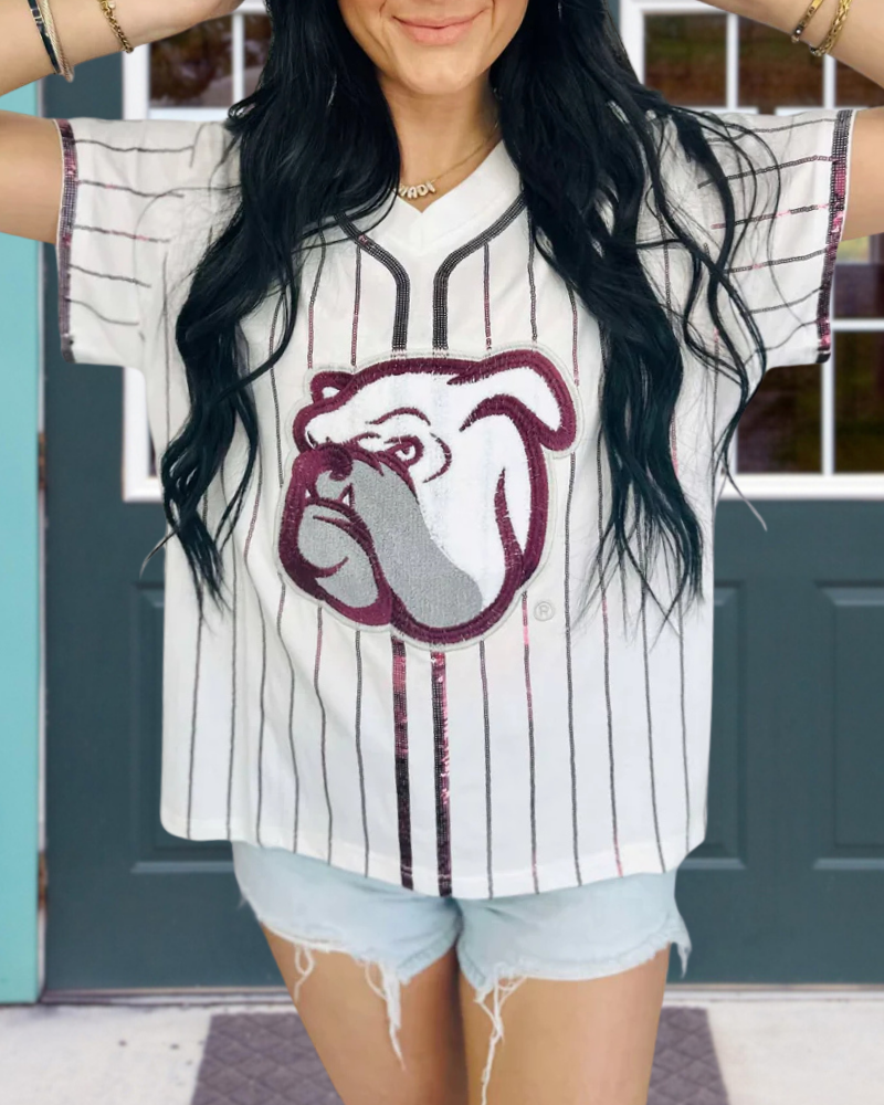 Bulldog Sequin Stripe Top