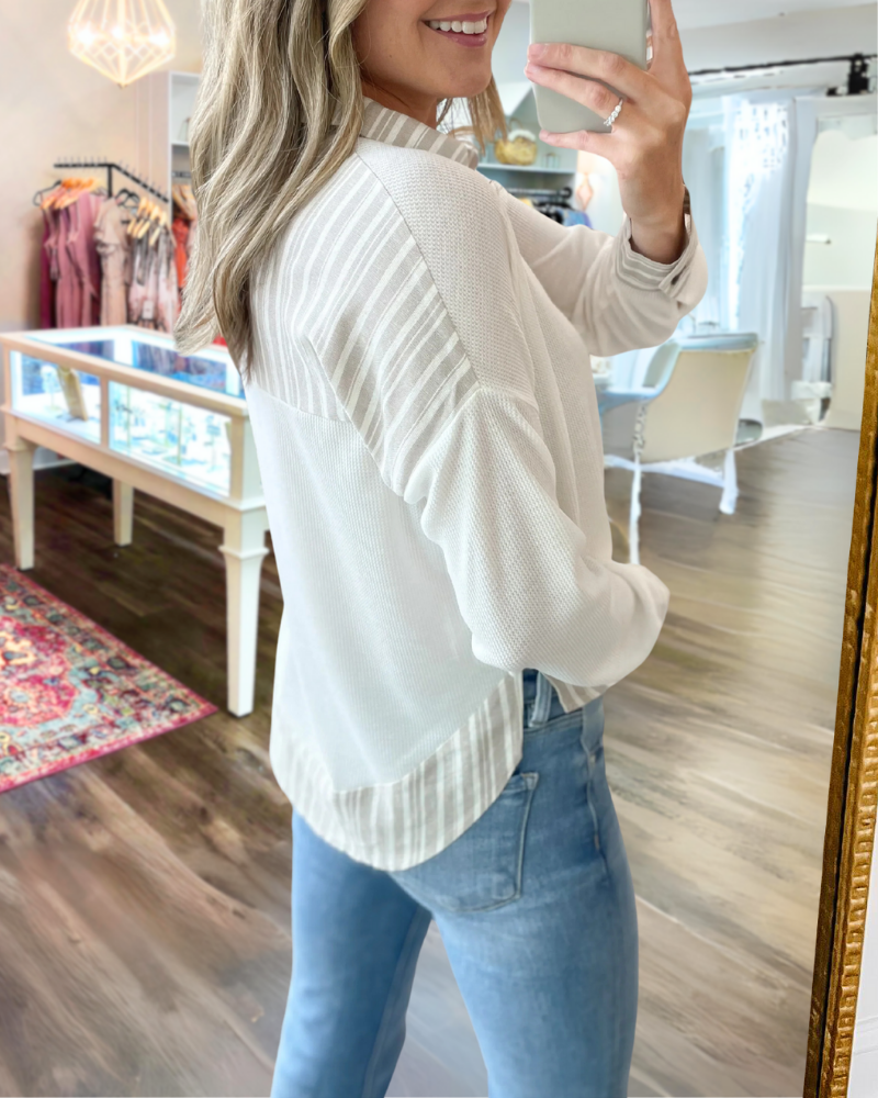 Waffle Stripe Trim Top