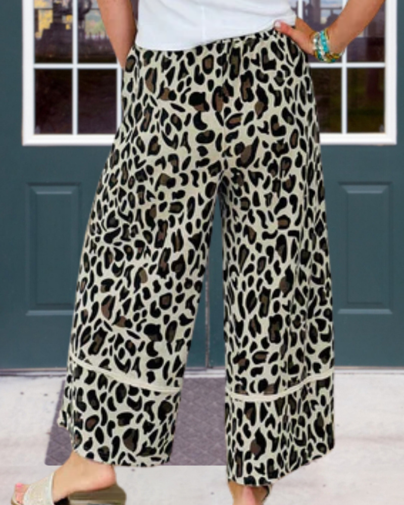 Leopard Print Wide-Leg Pants