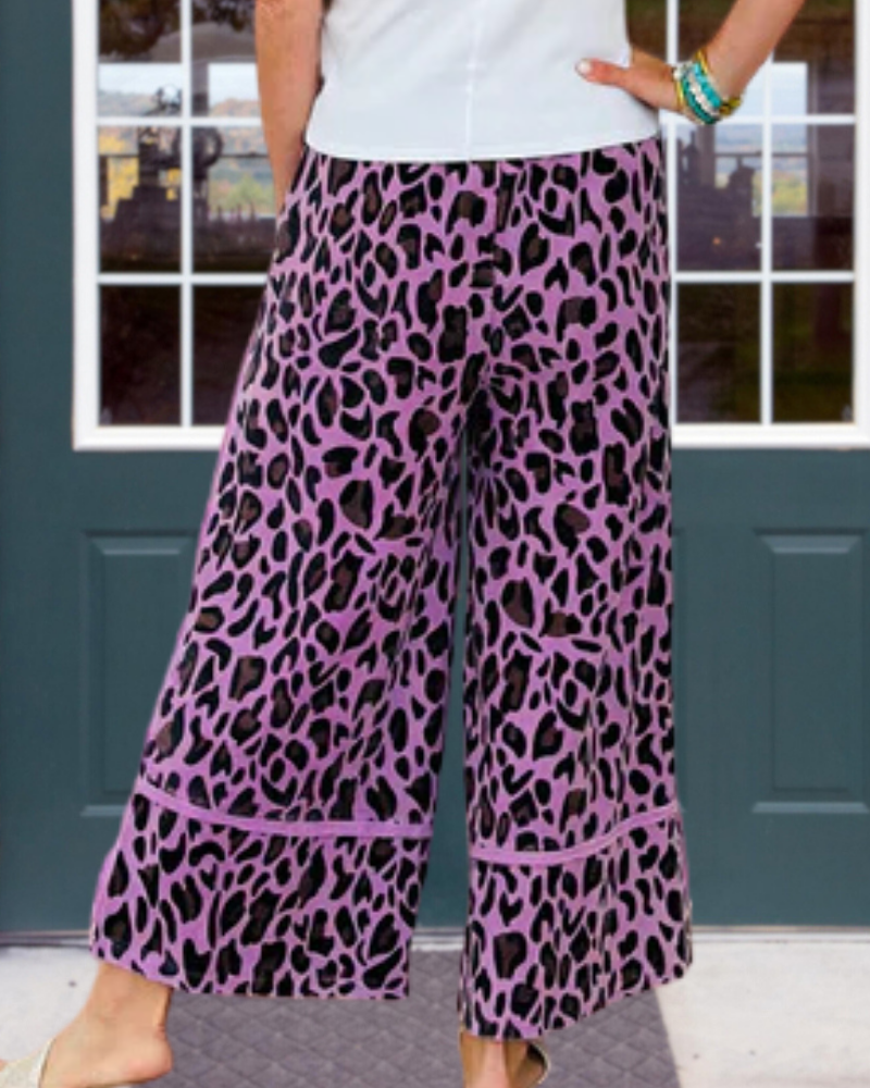 Leopard Print Wide-Leg Pants