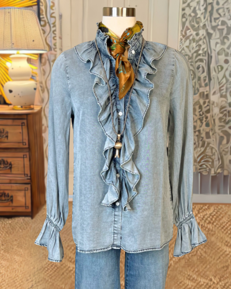 Ruffle Tencel Denim Shirt