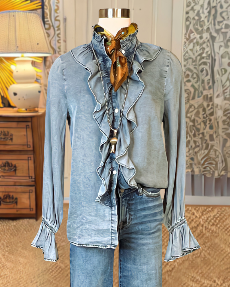 Ruffle Tencel Denim Shirt