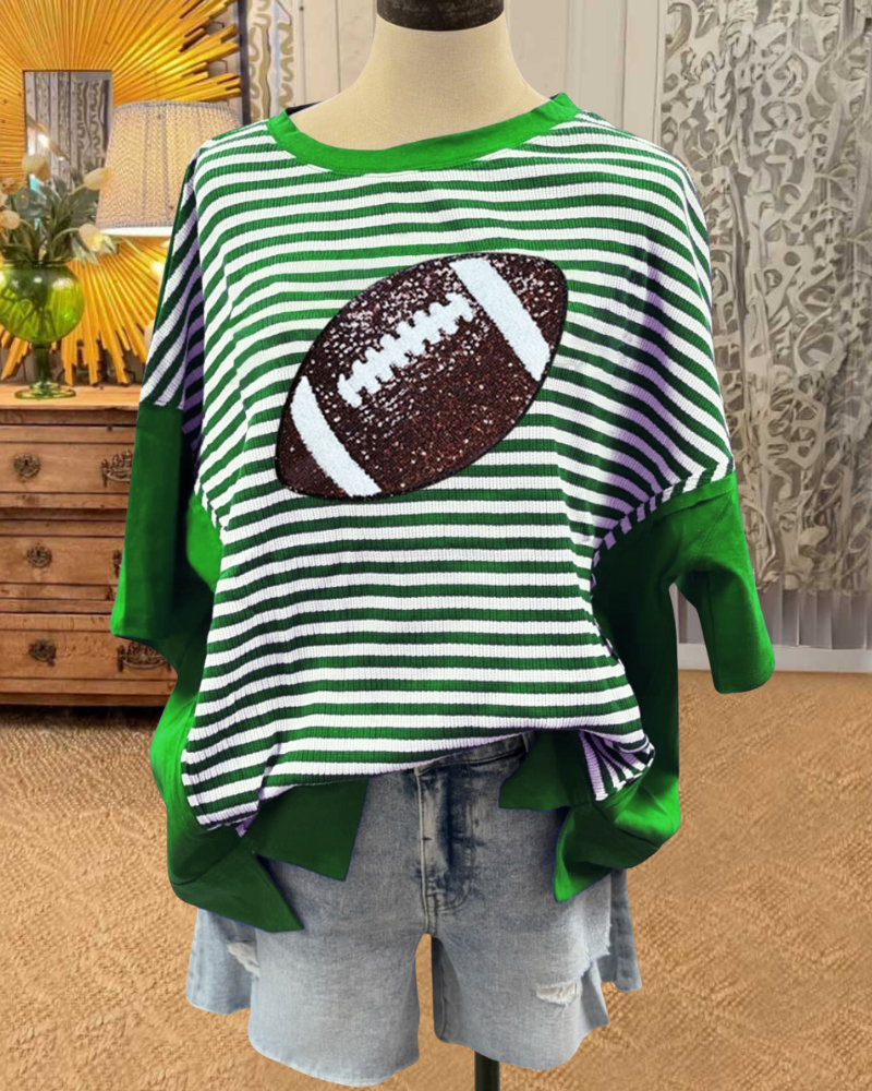 Glittery Football Striped Oversized Tee