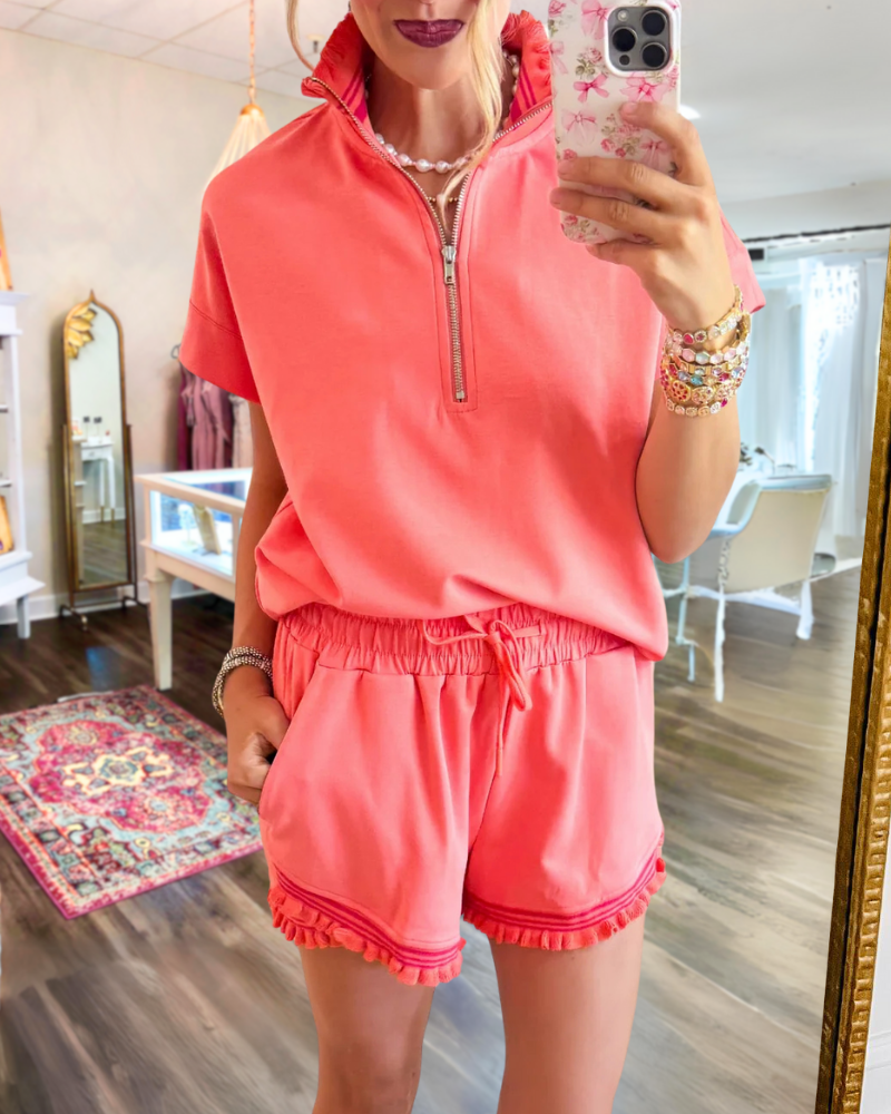 Simple Half Zip Shorts Set