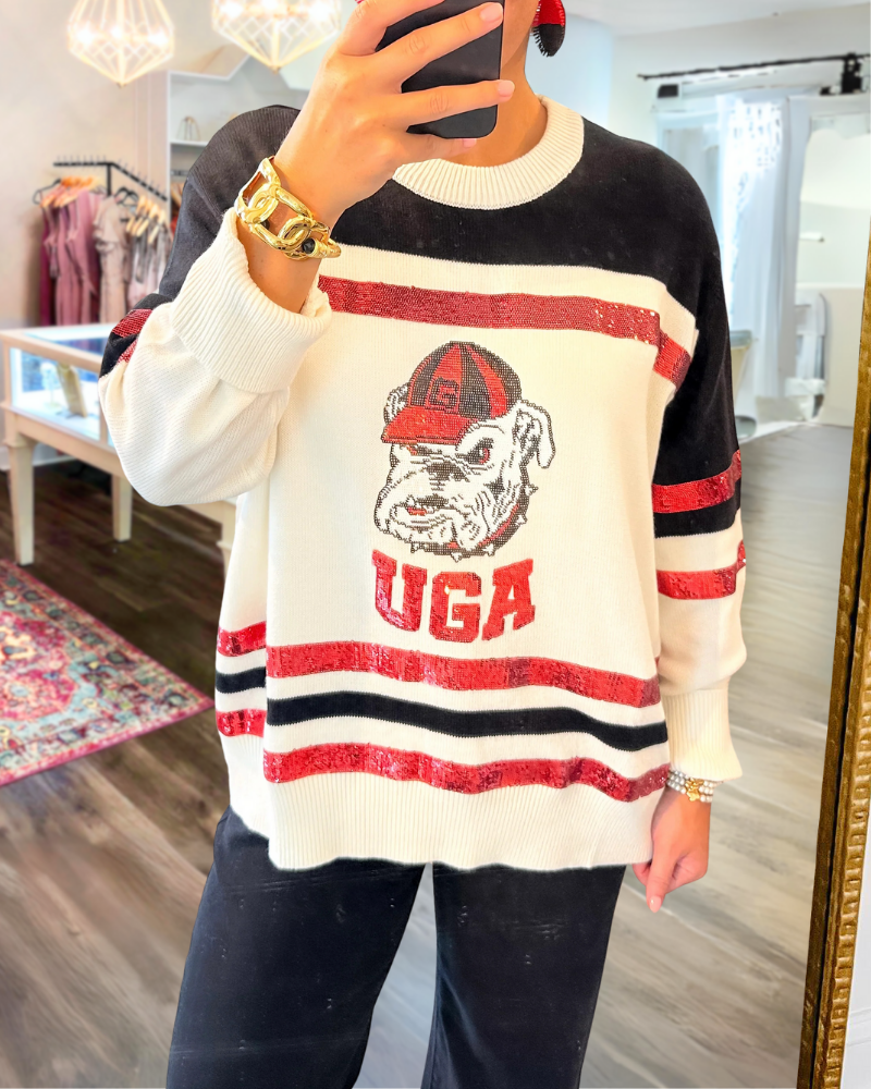 UGA Bulldog Sequin Stripe Sweater