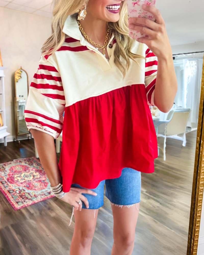 Chic Colorblock Striped Sleeve Top