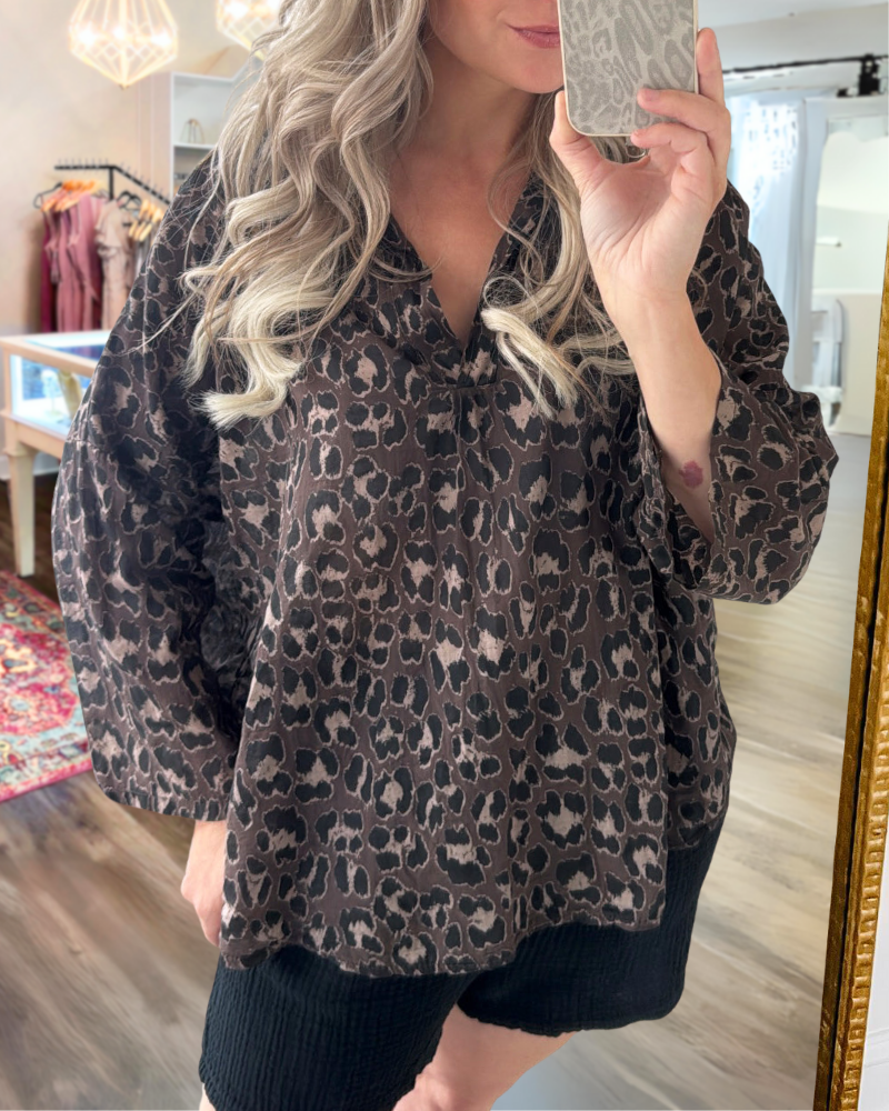 Casual Leopard Half-open Collar Top