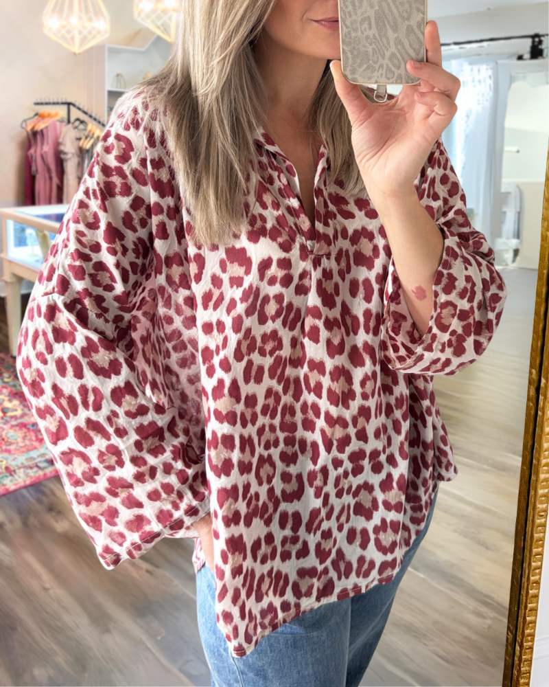 Casual Leopard Half-open Collar Top