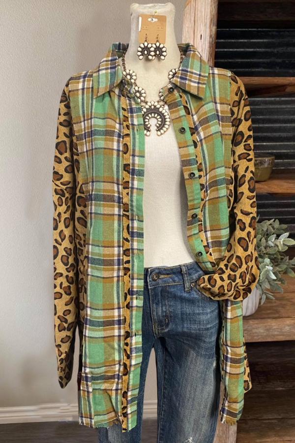 Leopard Patchwork Plaid Shirt